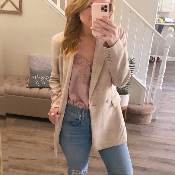 NWT House of Harlow 1960 Tan and Cream Plaid Blazer Sz XS - Picture 7 of 7